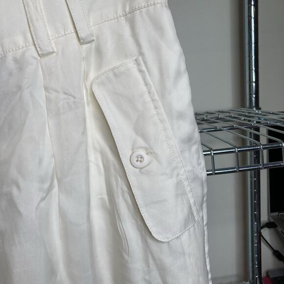 J Crew Women's White Vegan Silk‎ Cargo Pants Size 8 Cupro Sustainable Flowy Boho - Picture 8 of 11